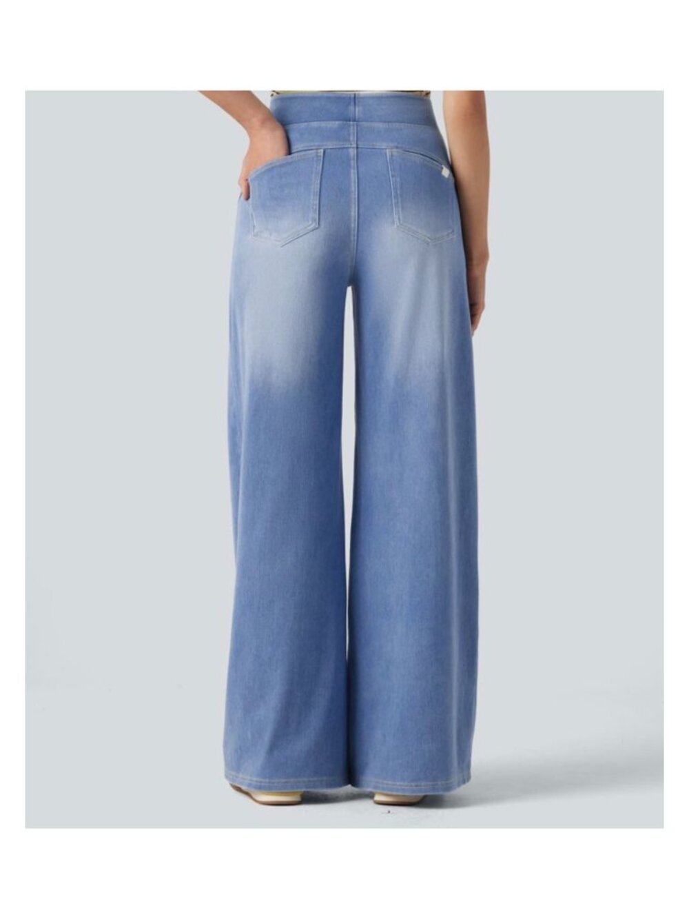 Halara L Light Blue Womens Wide-Leg Denim Pants Size L Cotton-Blend Light Blue C - Picture 2 of 11